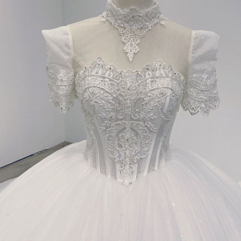 2022 New Ladies Wedding Dress High-End Super Fairy Puff Sleeves Large Trailing Luxurious Women'S Dress - Image 6