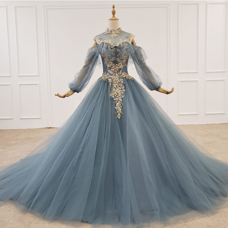 High Neck Dress Applique Long Sleeves Lace 2020 Women Fashion Dress