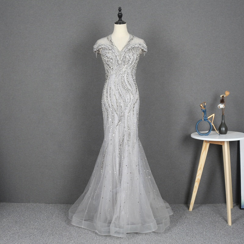 Women Sequined Beading Lace Evening Dress Formal Party