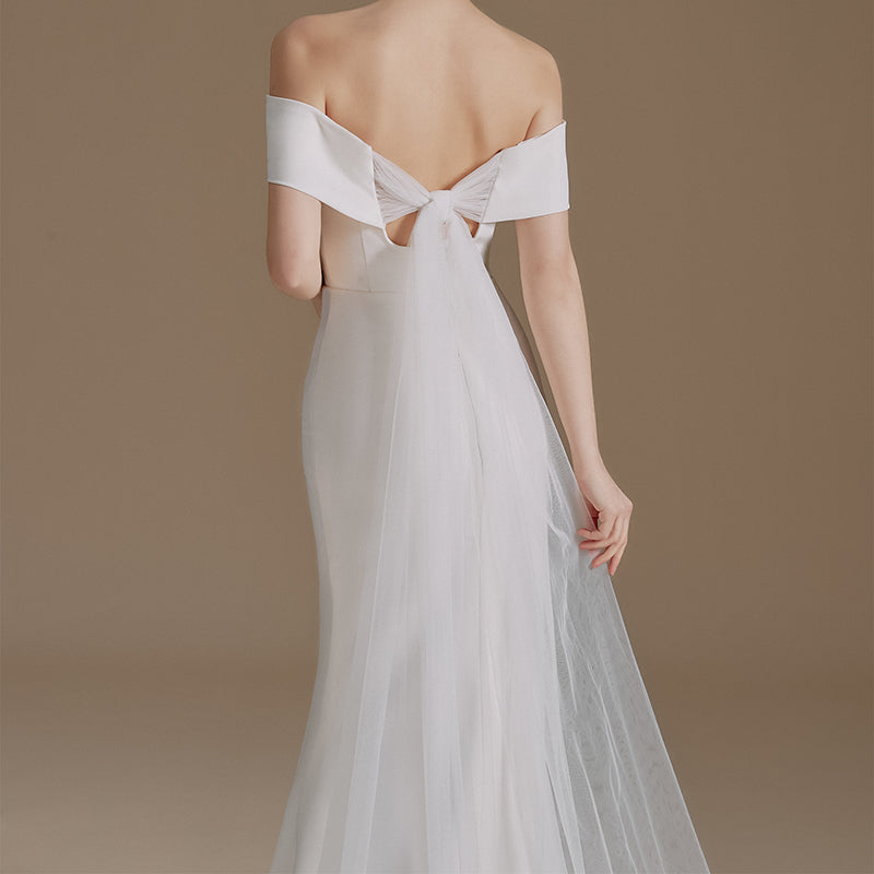 Mermaid Wedding Dress Elegant Satin Off Shoulder White Slim Wedding Bridal Dress - Image 4
