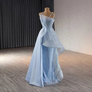 Sexy Baby Blue Criss-cross Beading Mermaid Evening Dresses