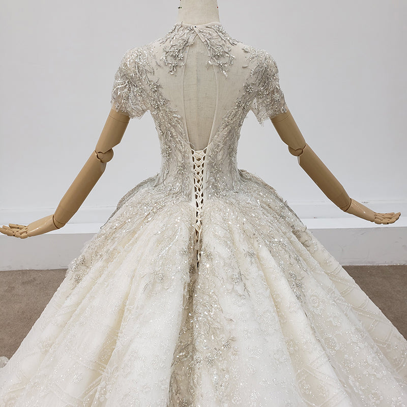 High Quality Neck Luxury Elegant Bridal Gown Wedding Dress - Image 8