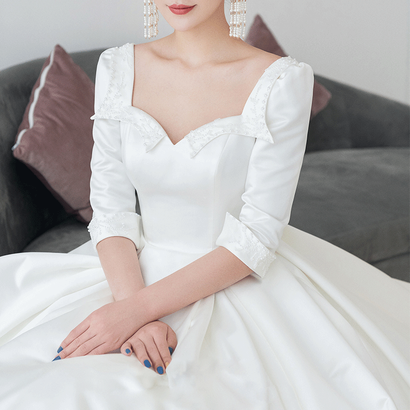 Vintage Simple Women'S Bridal Wedding Satin White Prom Dress - Image 6