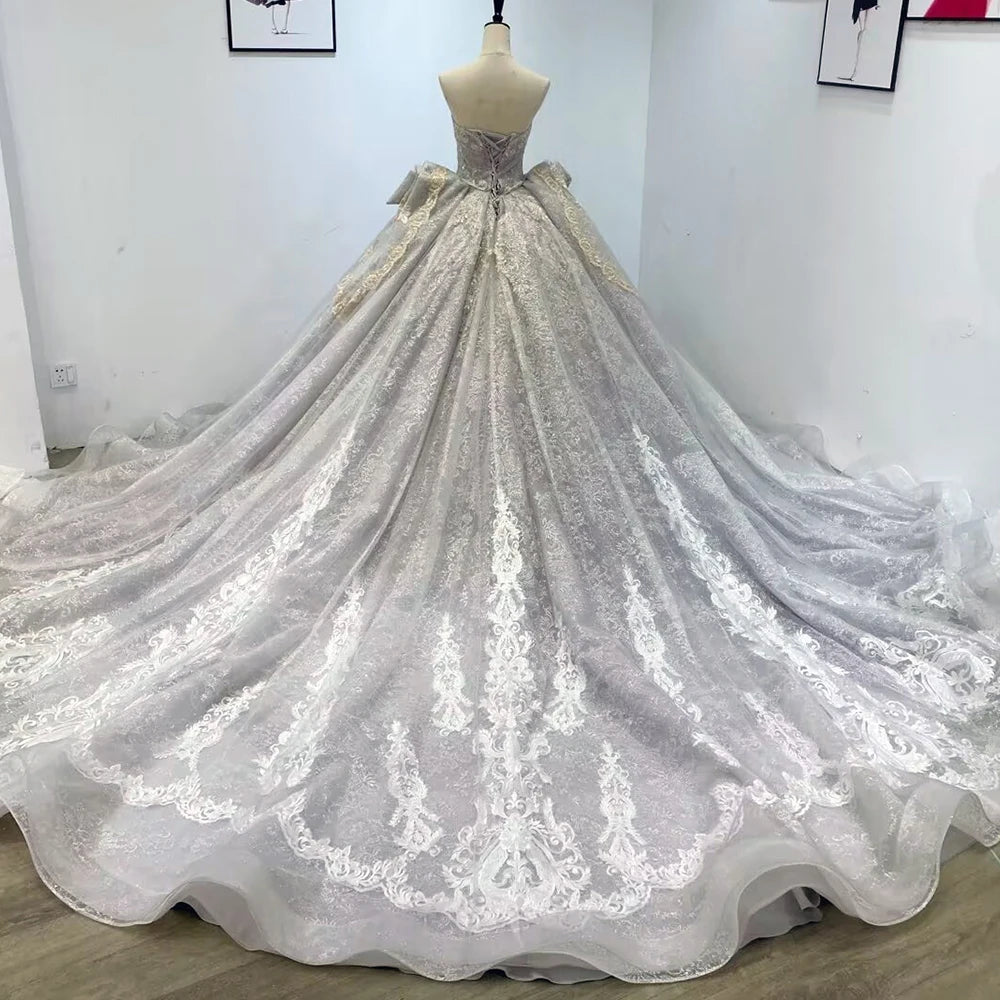 Princess Wedding Gown Main New Summer Luxury Court Fairy Big Trailing Blue Evening Wedding Dress For Bride - Image 4