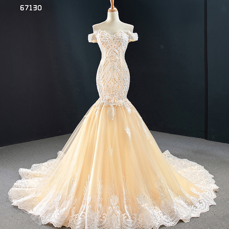 Mermaid Off Shoulder Real Photos Lace Applique Sexy Wedding Dress - Image 4