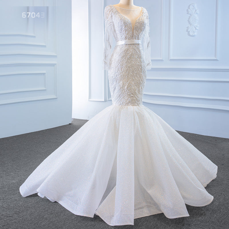 Long Sleeve Lace Mermaid Lace Elegant Bride Wedding Dress - Image 6