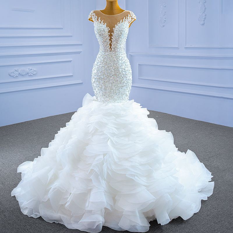 Ladies Formal Beading Sequin Mermaid Bridal Wedding Dress