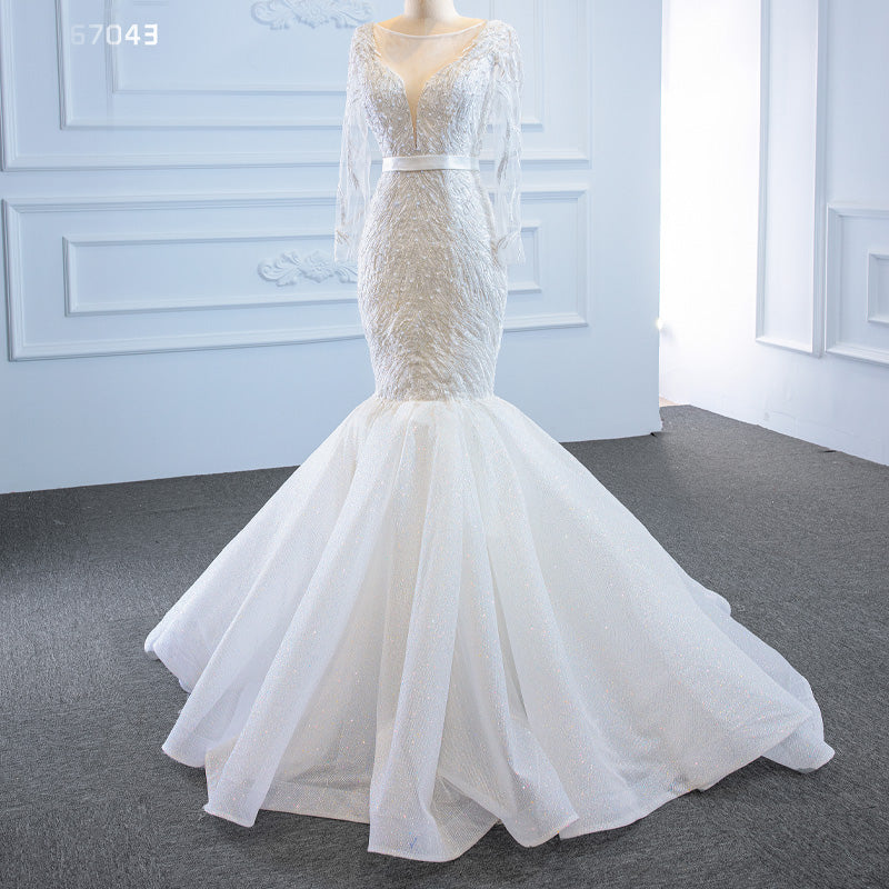 Long Sleeve Lace Mermaid Lace Elegant Bride Wedding Dress