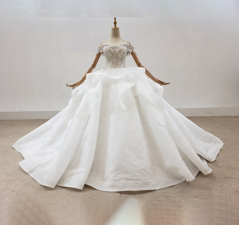 Off Shoulder Sweetheart Pearls Sequined Luxury Bridal Gowns Wedding Dress