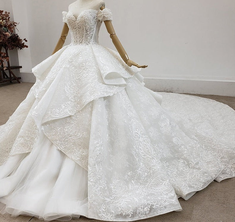 Lace Applique 3D Tule Wedding Dress