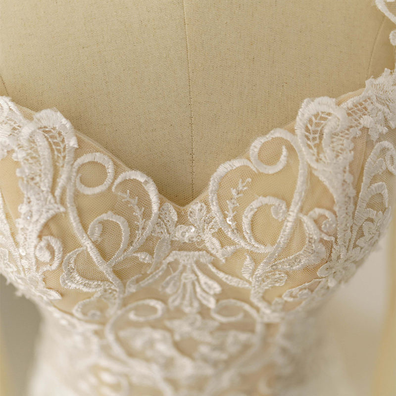 Mermaid Pattern Full Sleeve Illusion Wedding Dress - Image 4