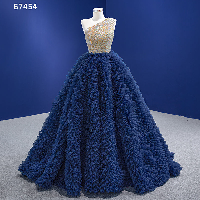 2022 Women Evening Dress Latest Design One Shoulder Beaded Cake Dress Prom Dress - Image 5