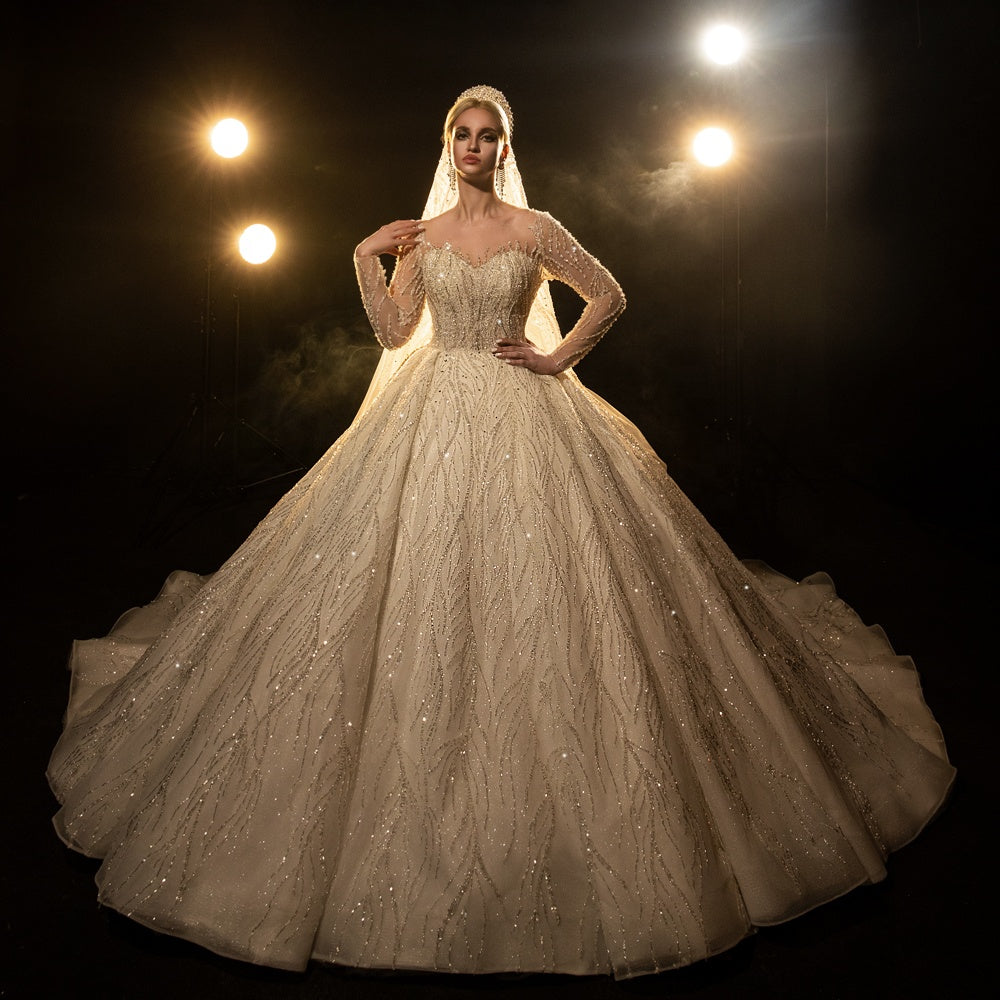 Latest Design Wedding Dresses Bridal Dresses Long Sleeves Tassel Sequins Luxury Dresses For Women
