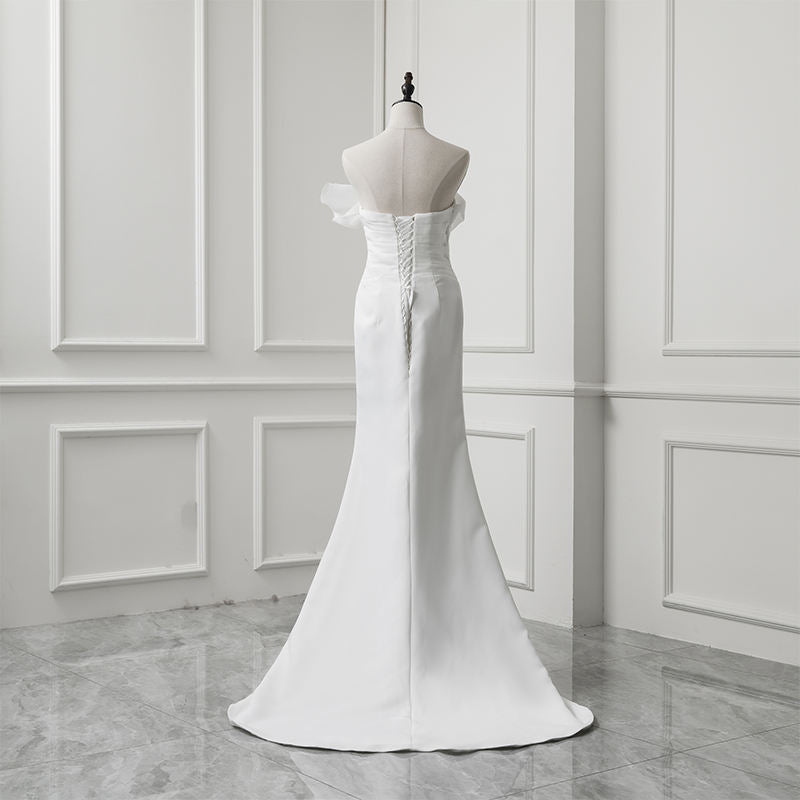 Mermaid Satin Sweep Train Sleeveless Wedding Dress - Image 5