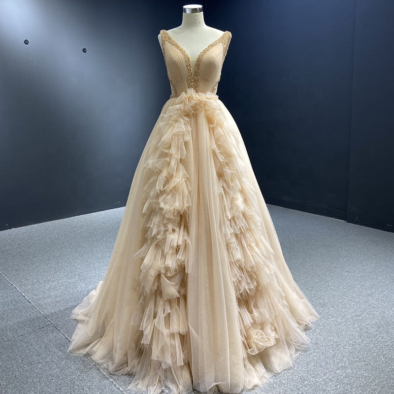 Bride Golden Dress Fashion Ladies Evening Dress Luxury Host Dress L Lace Ladies Wedding