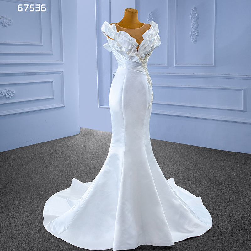 Elegant Casual Dresses White Stain Long Sleeve Princesses Bridal Gowns Wedding Dresses - Image 3