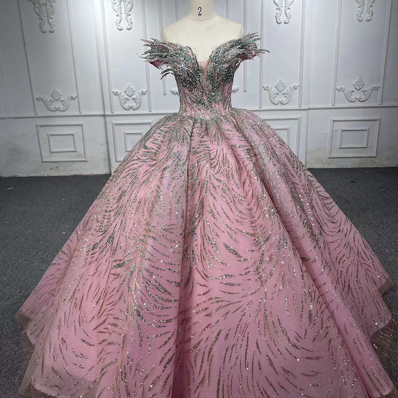 Crystal Lace-up Pearls Ball Gown Evening Party Quinceanera Dress - Image 6