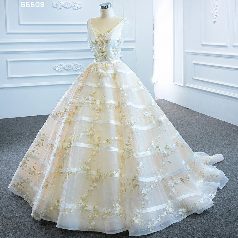 Real high quality sleeveless sexy flower applique ball gown wedding dress