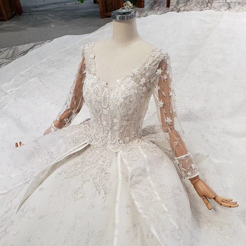 sexy v neck applique luxury 3d flower pattern beaded  wedding dress