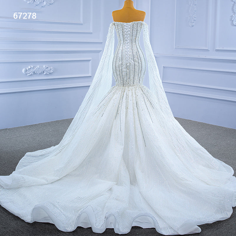 Ladies Fashion Off Shoulder Heavy Beading Mermaid Wedding Dress - Image 3