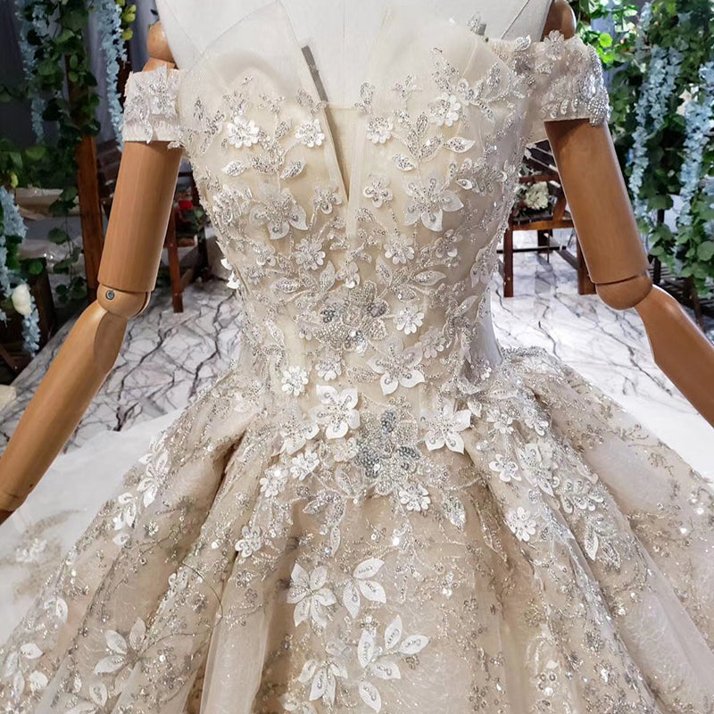 off shoulder elegant bridal dresses royal train wedding dresses - Image 5