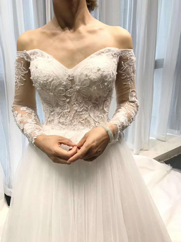 A-line pattern illusion embroidery beading lace up weeding dress Wedding Dress - Image 4