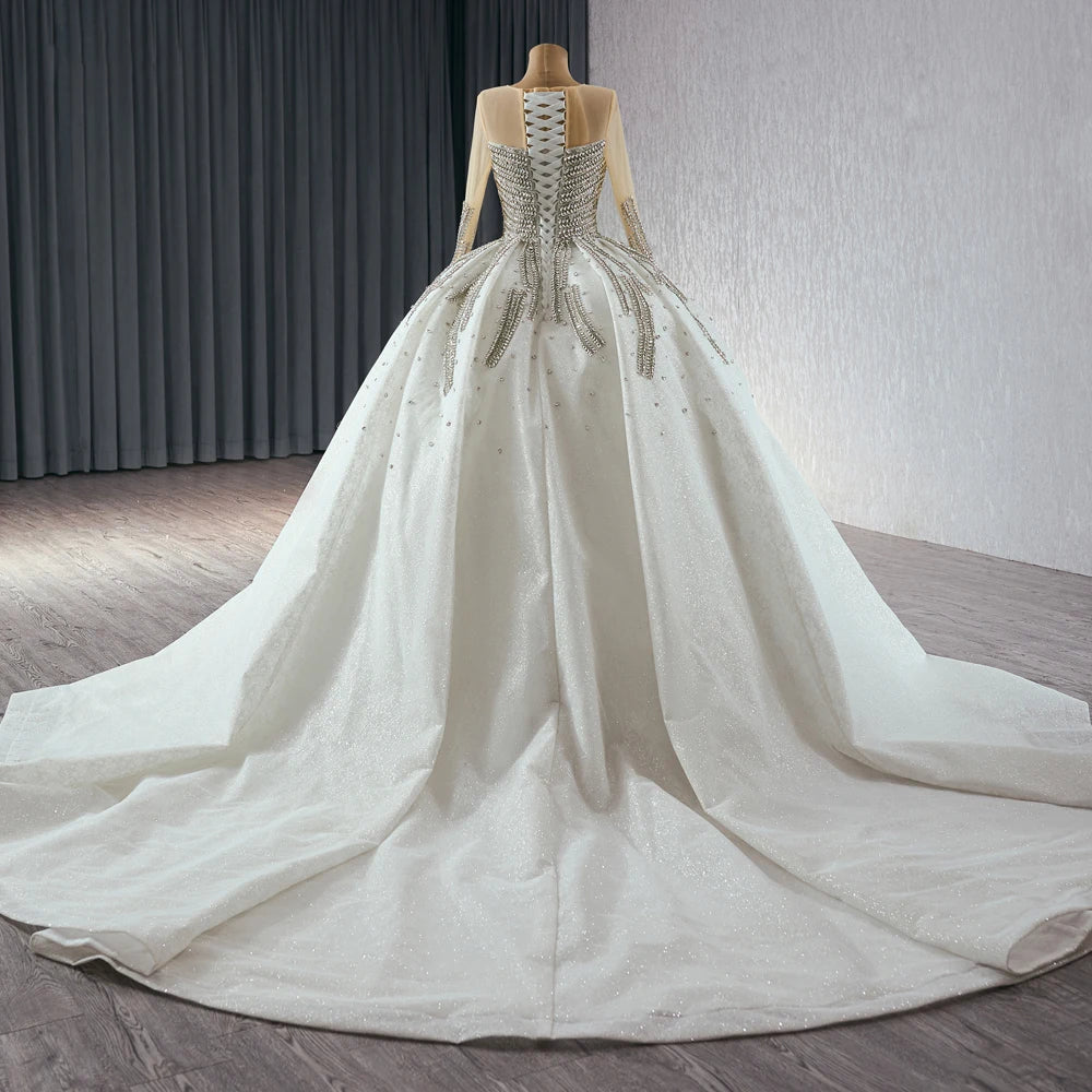 Vintage Rhinestone Long Sleeve Ball Gown Bride Wedding Dresses - Image 6