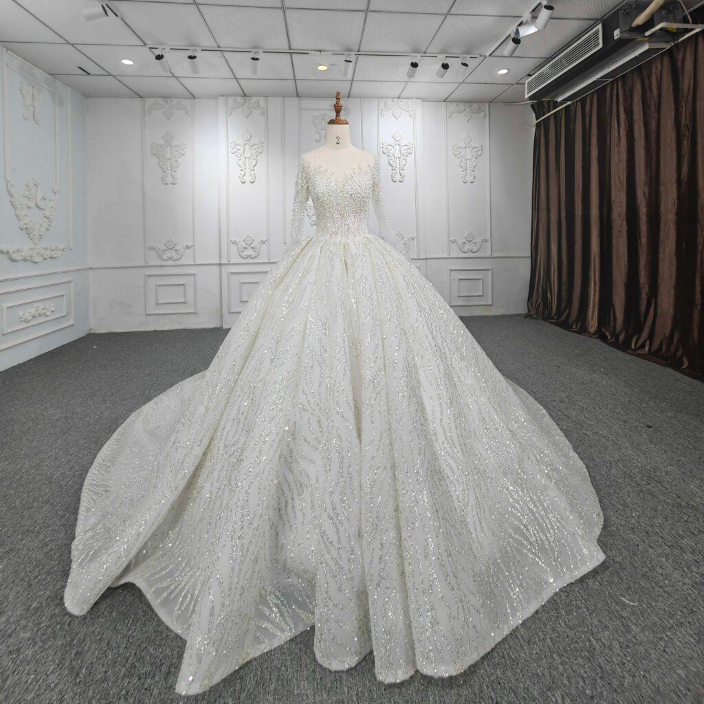 New Sexy Sweetheart Wedding Dresses Luxury Long Sleeve Women White Bridal Gowns
