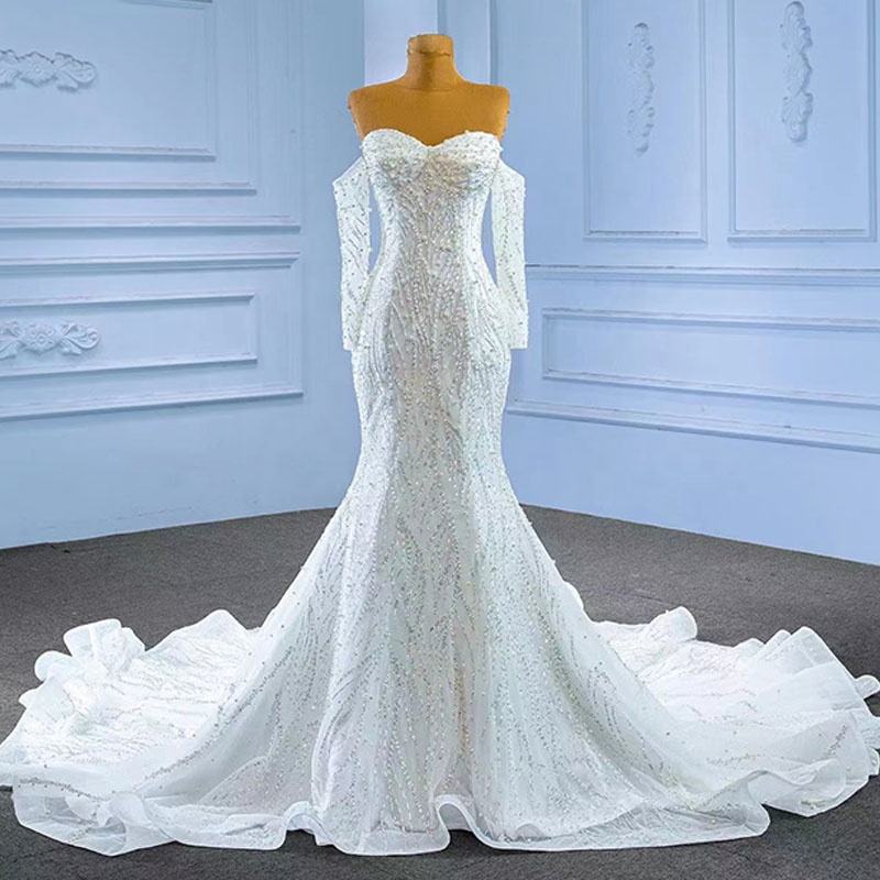 Luxury Sequins Beaded Mermaid Wedding Dress With Long Trail