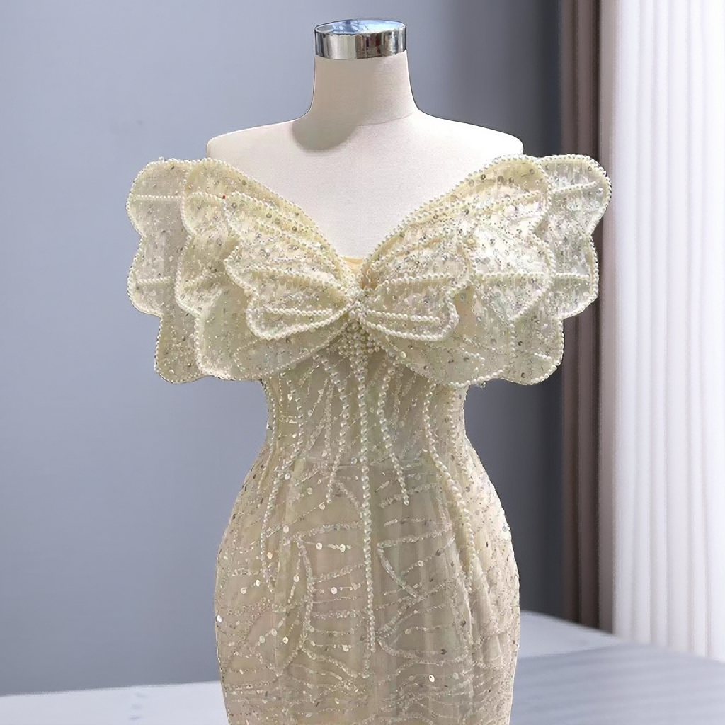 Mermaid Bowknot Wedding Dress With Beaded Sequins And Strap See-Through Wedding Dress - Image 4