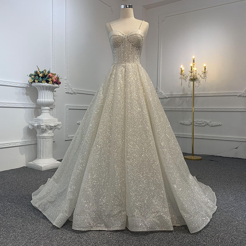 Gorgeous Spaghetti Straps Simple Sequins Wedding Dresses