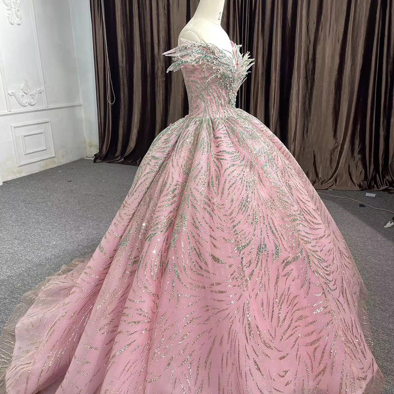 Crystal Lace-up Pearls Ball Gown Evening Party Quinceanera Dress - Image 4