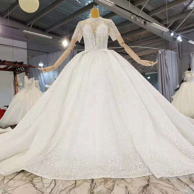 Short Sleeve Fashion Luxury Princess Wedding Dress Bridal Gown