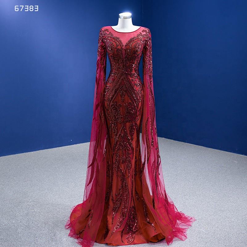 2022 New Wine Red Mermaid Slim Temperament Diamond Lace Wedding Evening Dress