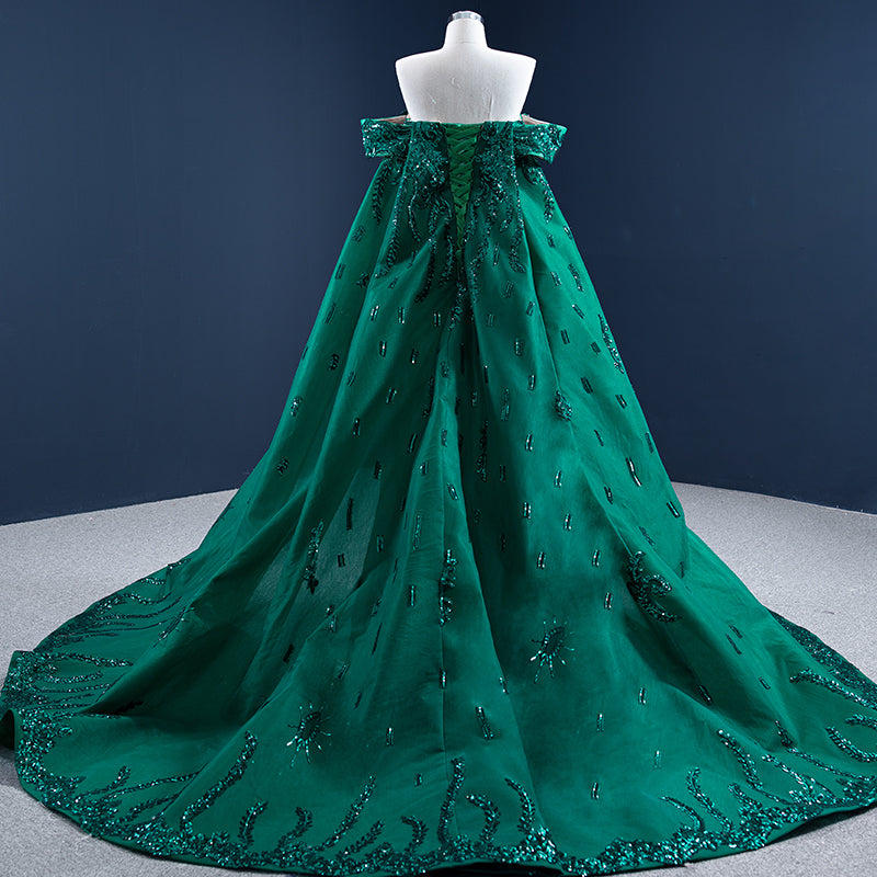 Ladies Elegant Beaded Slim Fit Green Evening Dress - Image 5