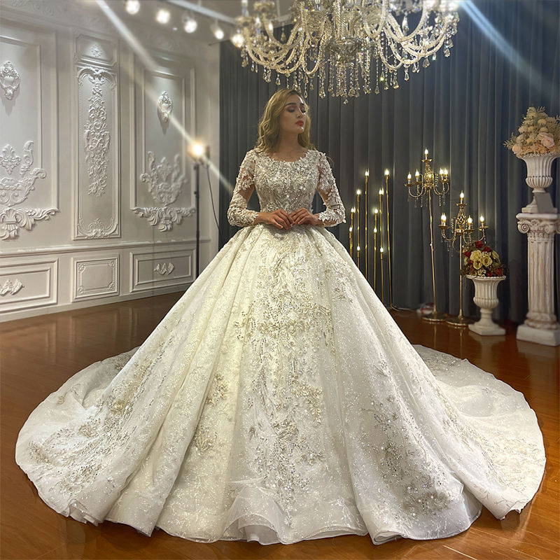 Embroidery Sequined Luxury Ball Gown Wedding Dress