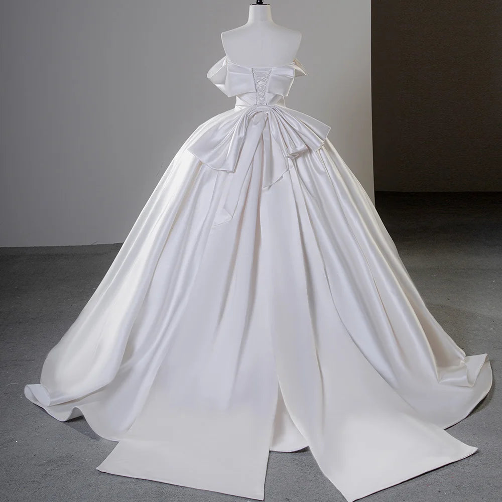 Off-The-Shoulder Wrinkles Satin Wedding Gown For Bride Chapel Train Gowns Women Wedding - Image 6