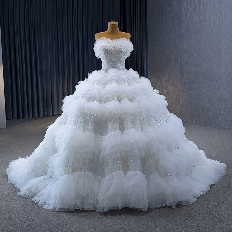 Special White Wedding Dress A Line Soft Tulle Fabric Layer Fairytale Wedding Dress