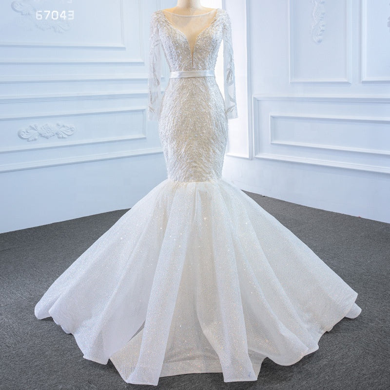 Long Sleeve Lace Mermaid Lace Elegant Bride Wedding Dress - Image 3