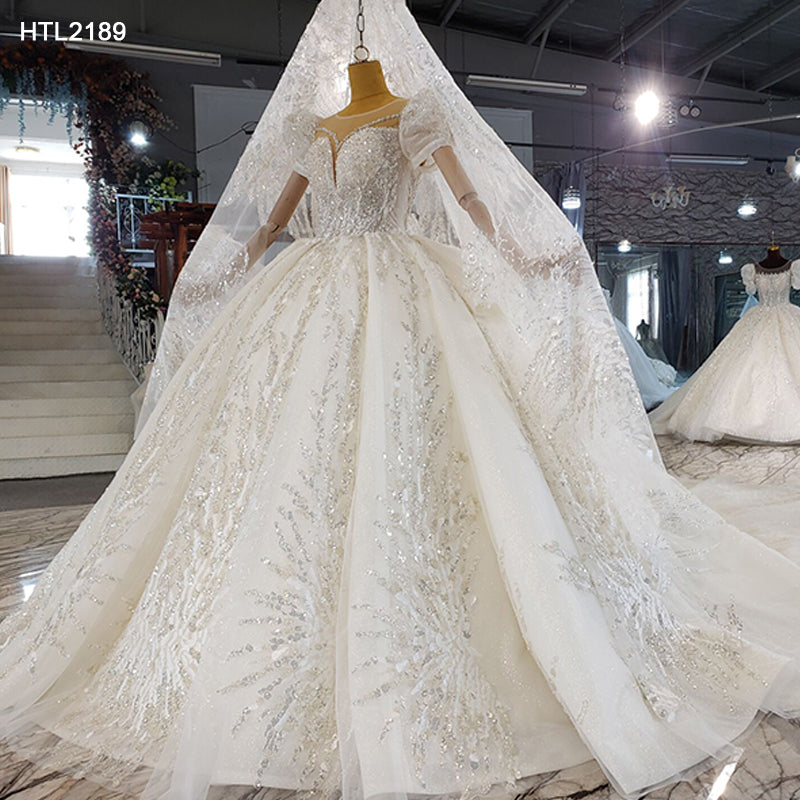 luxurious Vestidos De Novia Lace Sequin Long Wedding Dress Bridal Gown