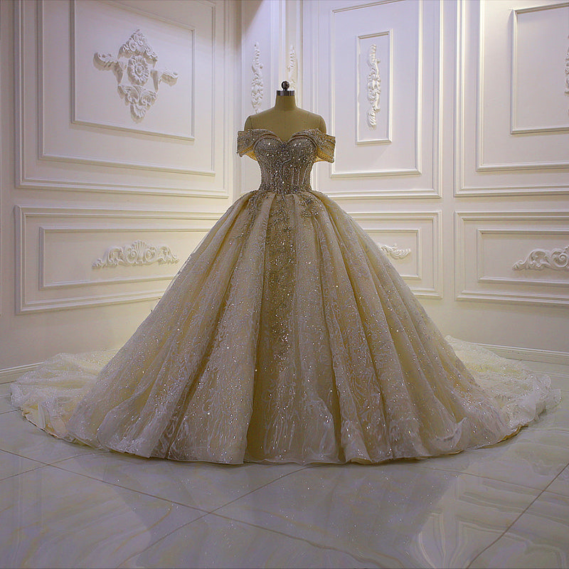 2022 Bridal Tulle Luxury Lace White Beaded Imported Wedding Dress
