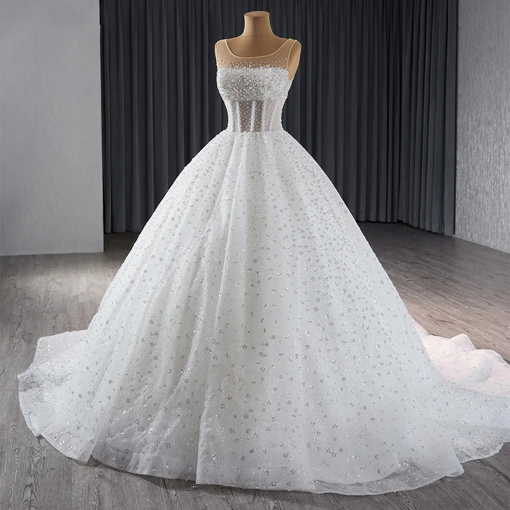 Elegance Fancy Beaded Ball Gown Beads Sequins Pearls Wedding Gowns - Image 2