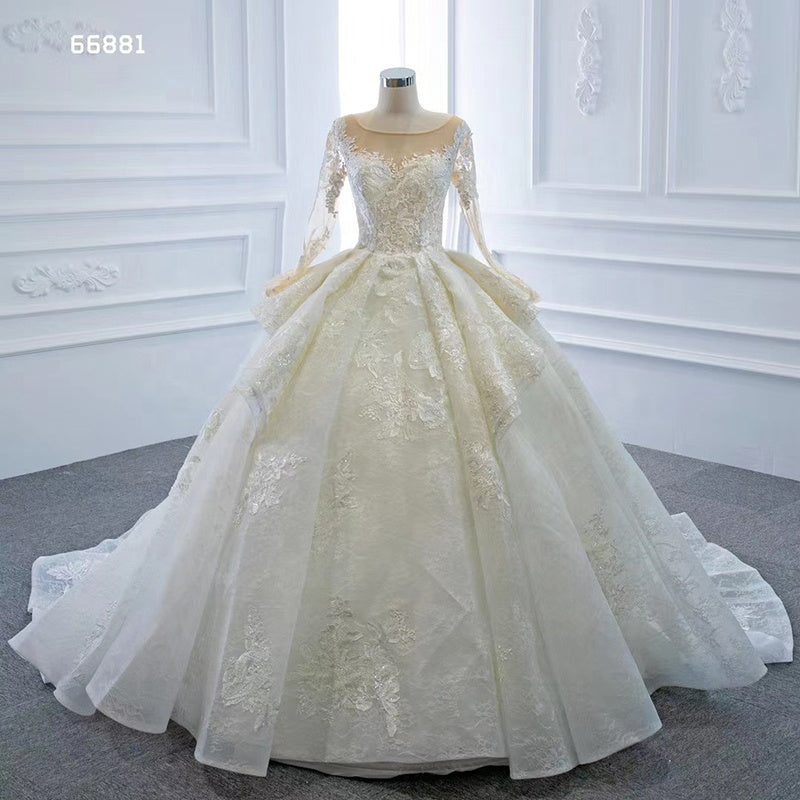 luxury design ball gown wedding dress with ivory lace appliques bridal gown - Image 3