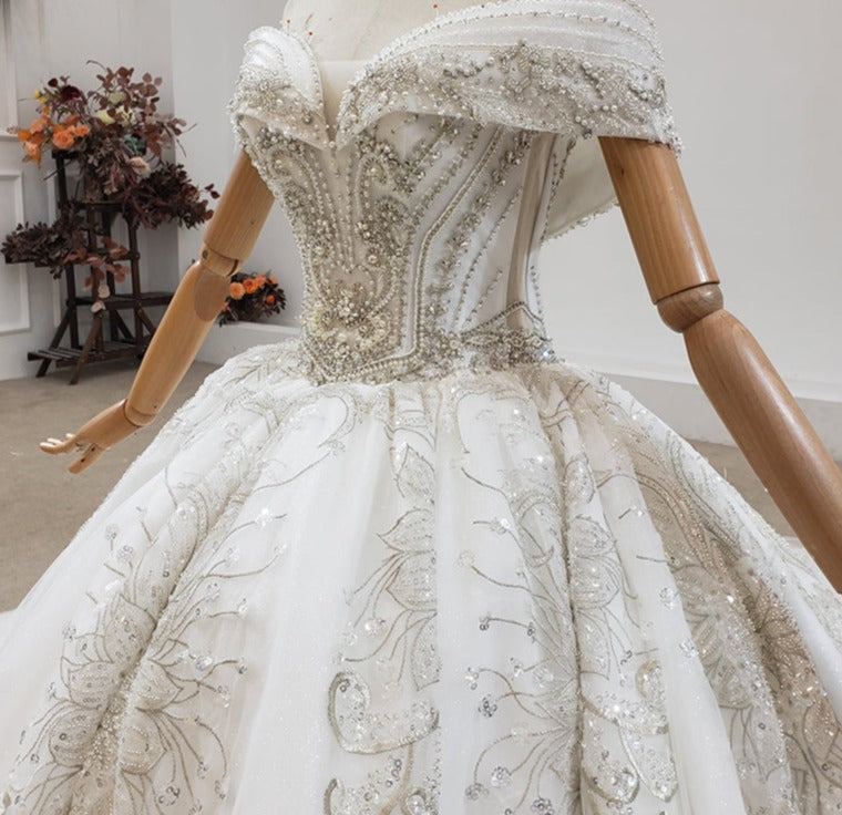 Luxury Women Elegant Off Shoulder Beading Wedding Dress For Bride - Image 7