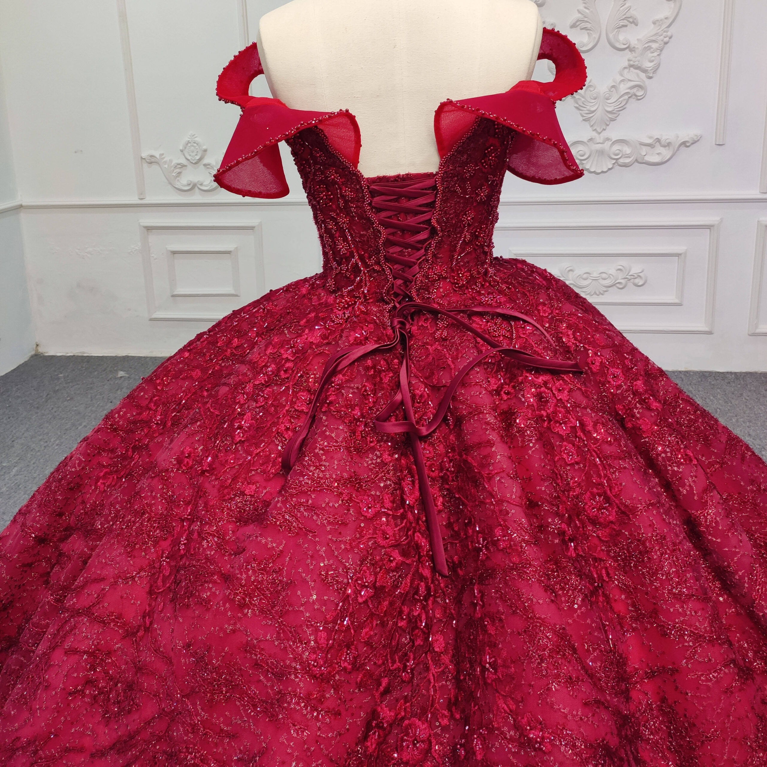 Red Lace-up Elegant Beaded Formal Ball Gown Evening Dresses - Image 6