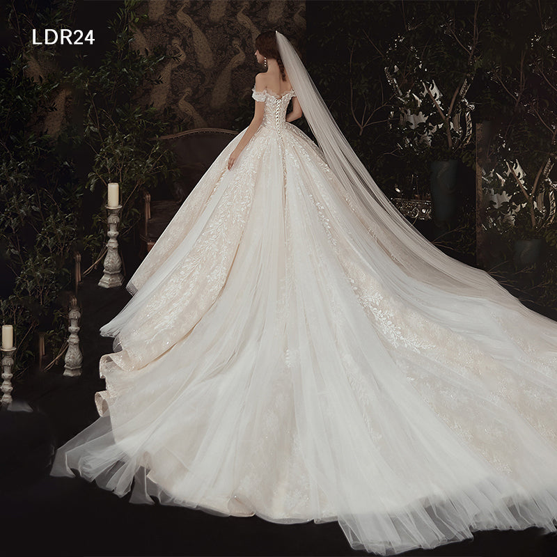 Princess Off Shoulder Luxury Lace Applique Wedding Dress Bridal Gowns - Image 6