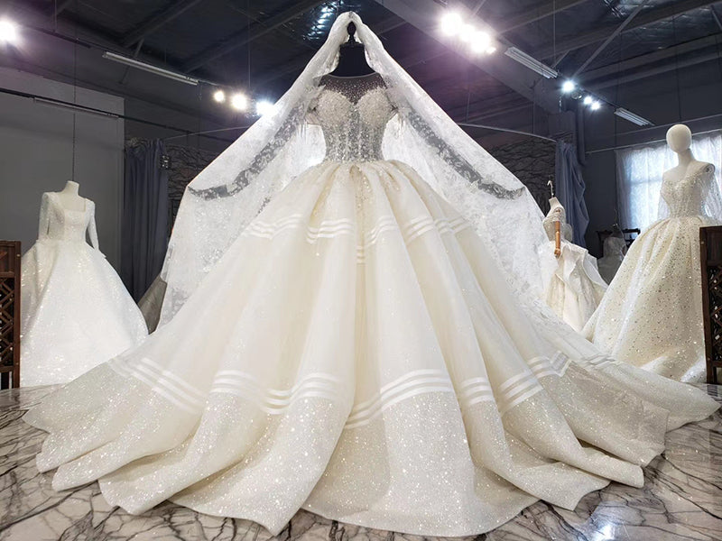 Long Sleeve Lace Beading Sequin Wedding Dresses - Image 3