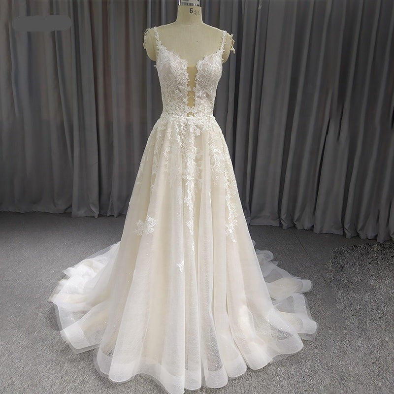 Lace Embroidery Simple Ladies Real Picture A Line Wedding Dress