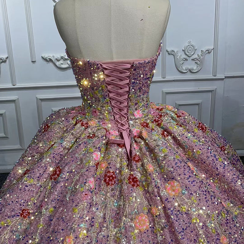 Shiny Applique Diamond Strapless Sequins Ball Gown Formal Evening Dresses - Image 4