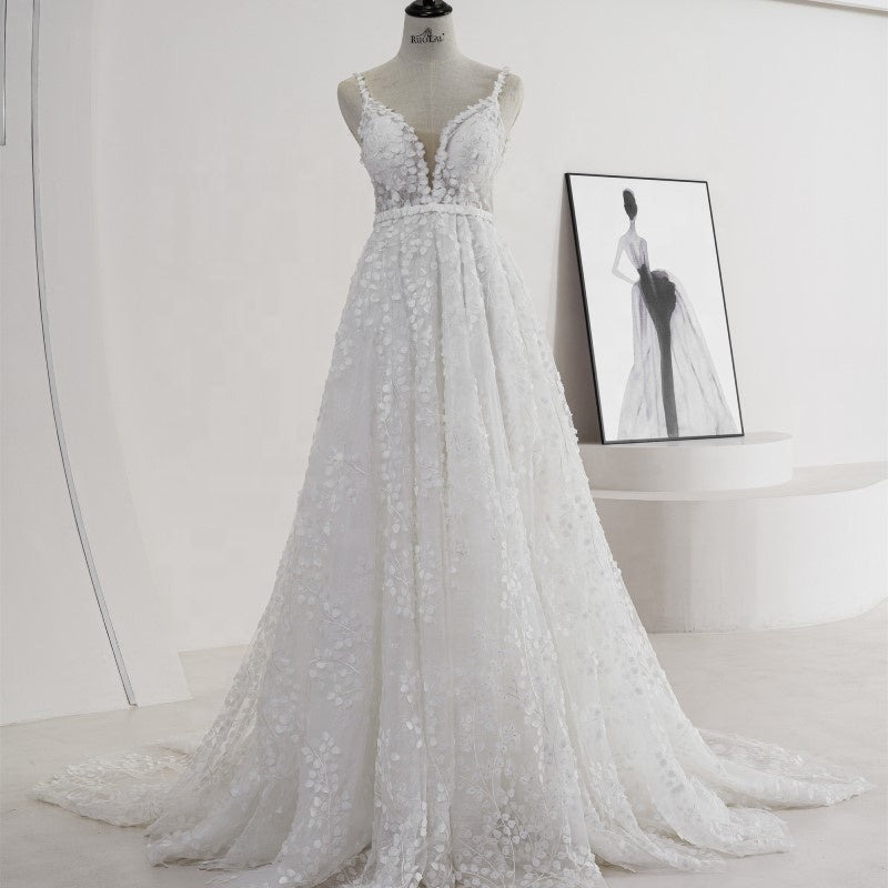 Sexy Spaghetti Strap Sleeveless Party A-line Bridal Wedding Dress For Women